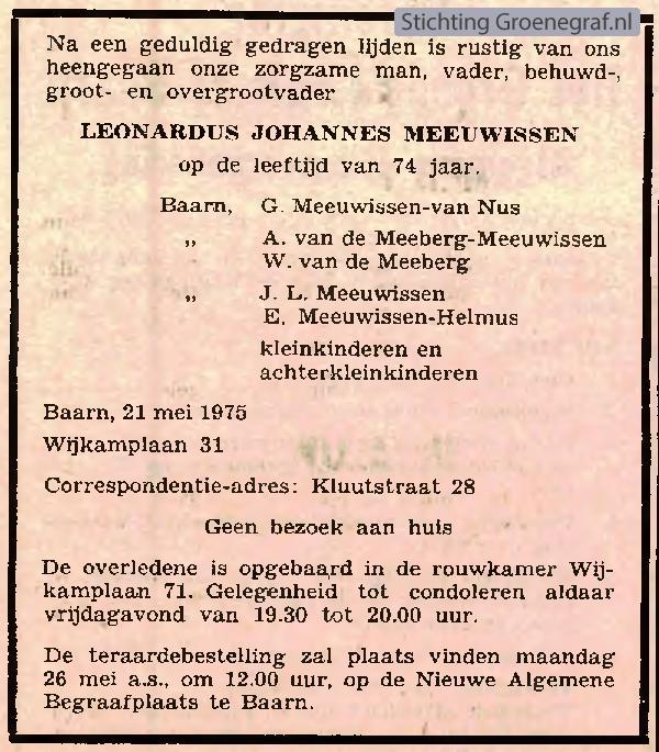 Afbeelding bij Leonardus Johannes  Meeuwissen