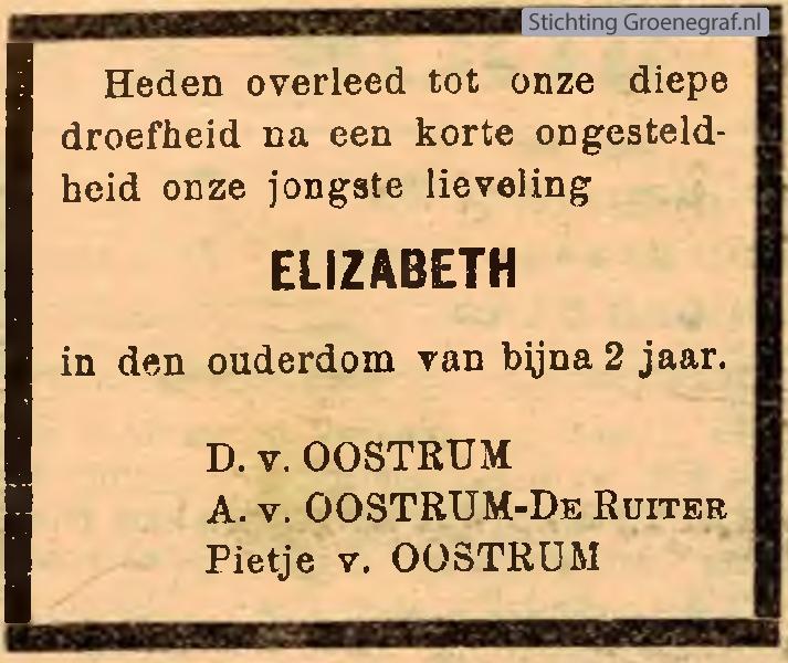Overlijdensscan Elisabeth van Oostrum