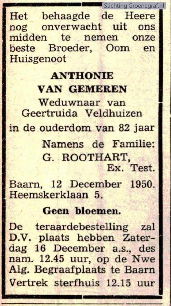 Overlijdensscan Anthonie van Gemeren