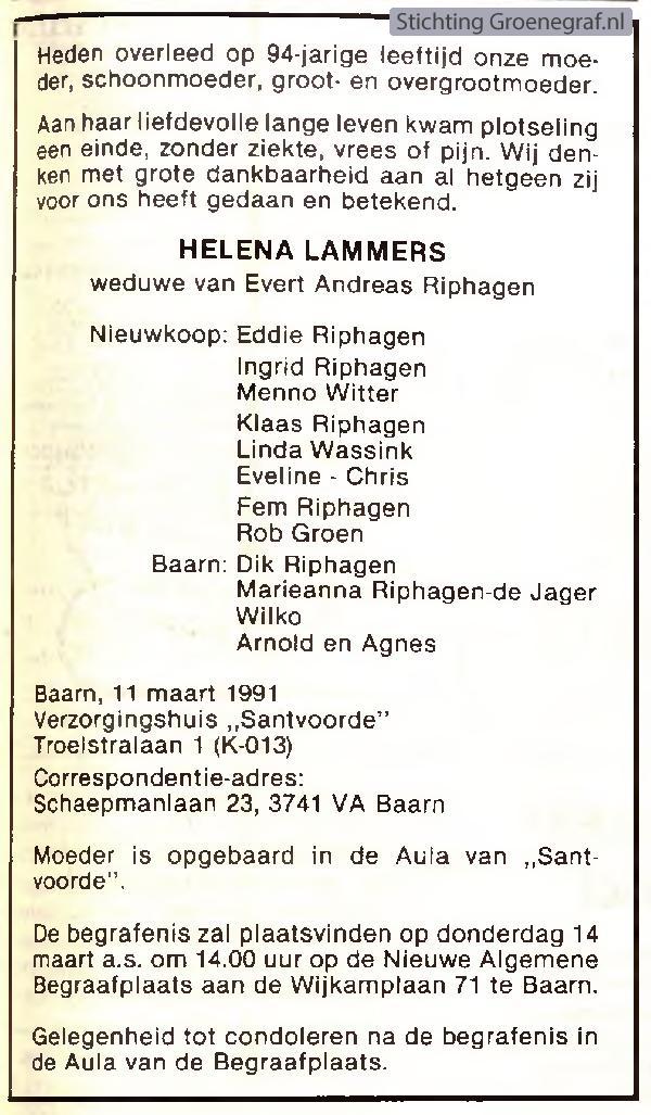 Overlijdensscan Helena  Lammers