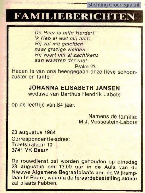 Afbeelding bij Johanna Elisabeth  Jansen