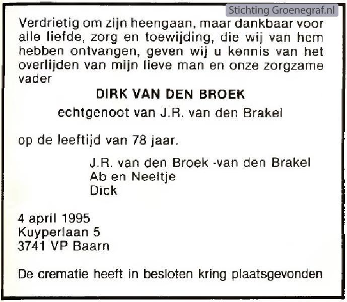 Overlijdensscan Dirk van den Broek