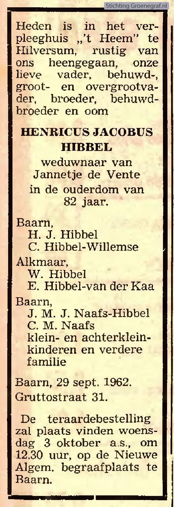 Afbeelding bij Henricus Jacobus  Hibbel