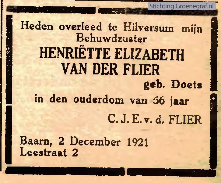 Overlijdensscan Henriette Elisabeth   Doets