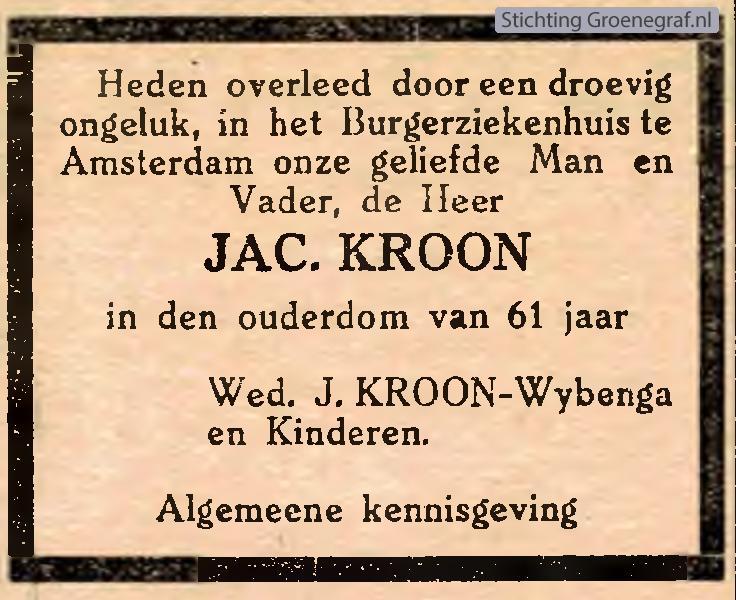 Overlijdensscan Jacobus  Kroon