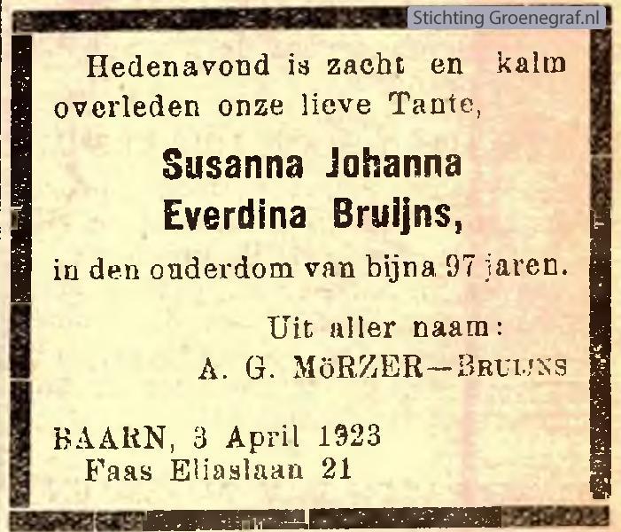 Overlijdensscan Susanna Johanna Everdina   Bruijns