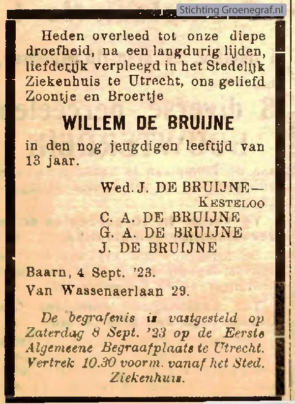 Overlijdensscan Willem de Bruijne