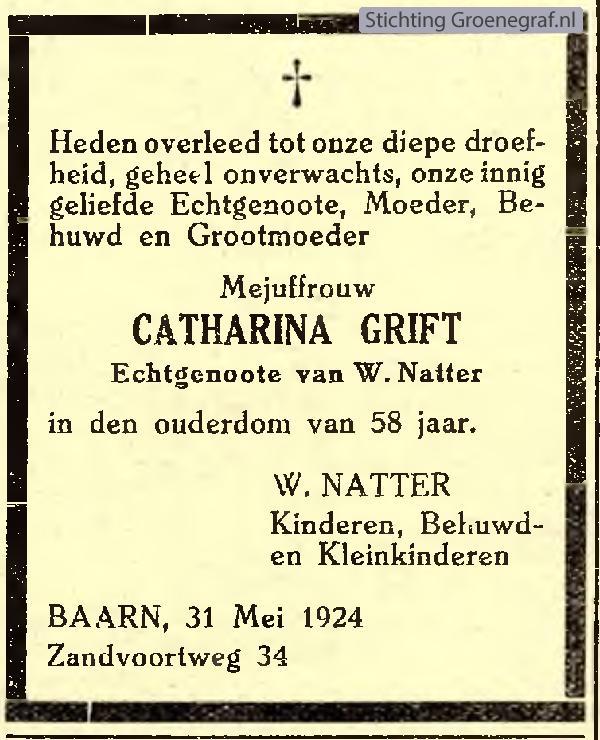 Overlijdensscan Catharina  Grift