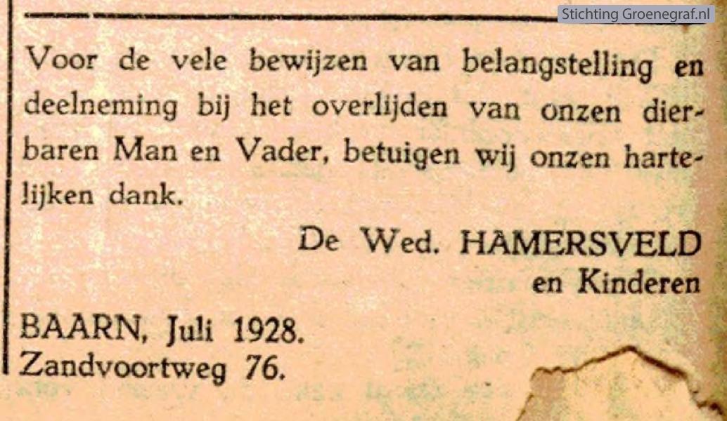 Overlijdensscan Cornelis van Hamersveld