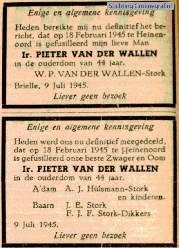 Overlijdensscan Pieter van der Wallen