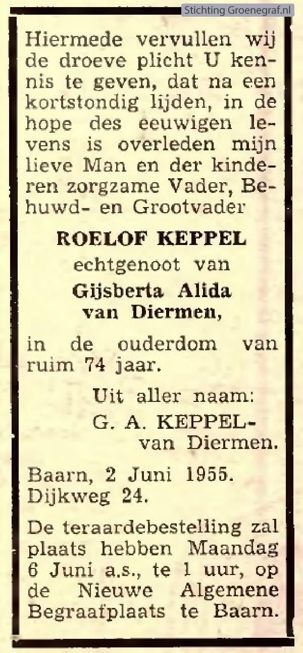 Overlijdensscan Roelof  Keppel