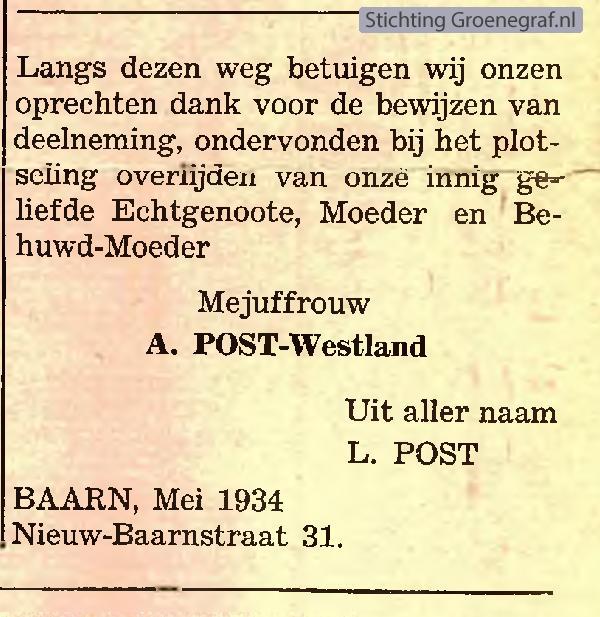 Overlijdensscan Antonia  Westland