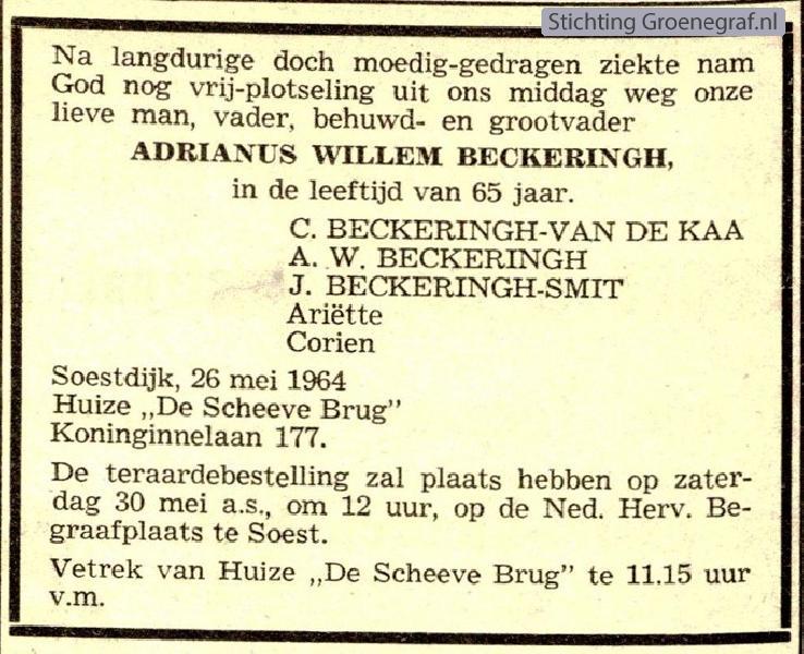 Overlijdensscan Adrianus Willem  Beckeringh
