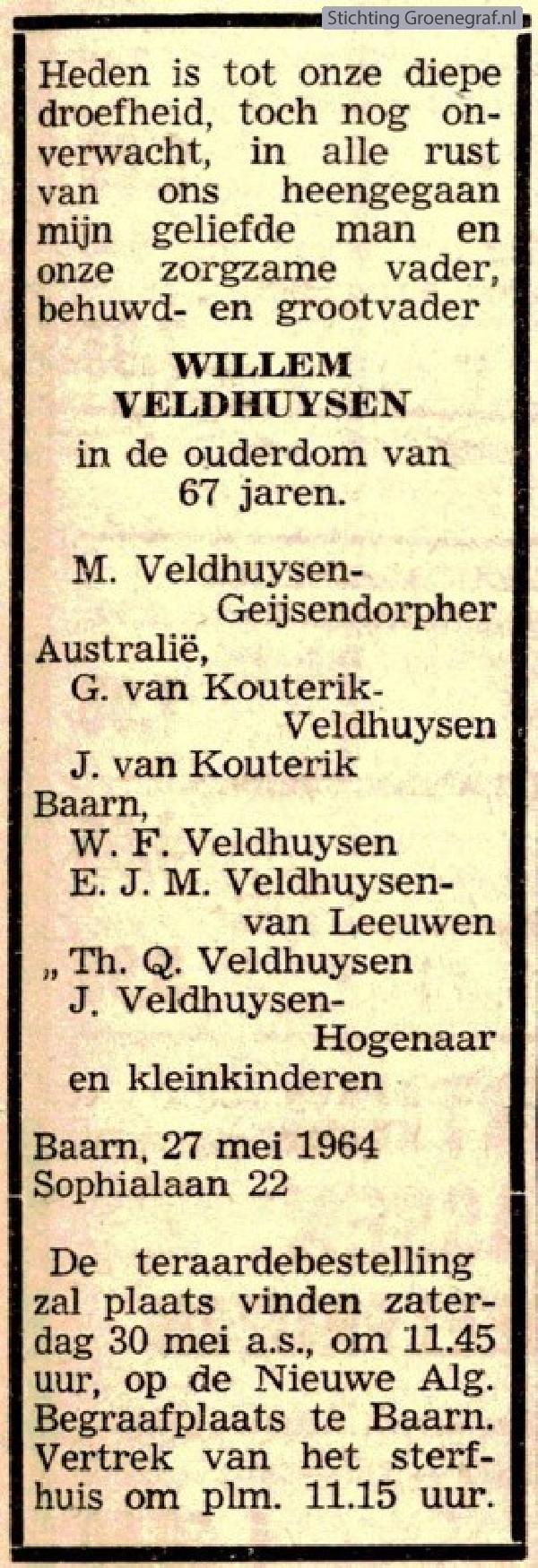 Overlijdensscan Willem  Veldhuijsen