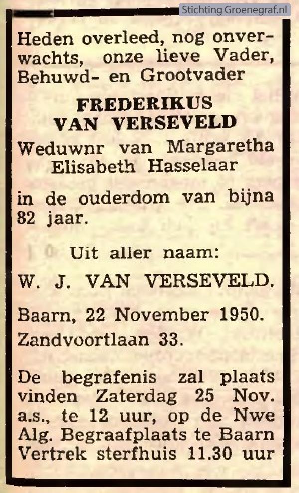 Overlijdensscan Frederikus van Verseveld