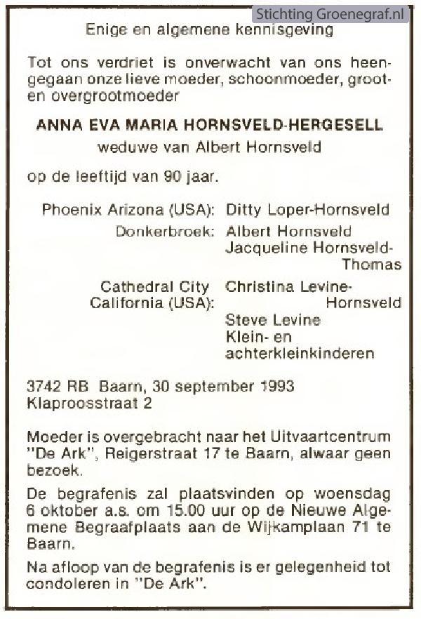 Overlijdensscan Anna Eva Maria  Hergesell
