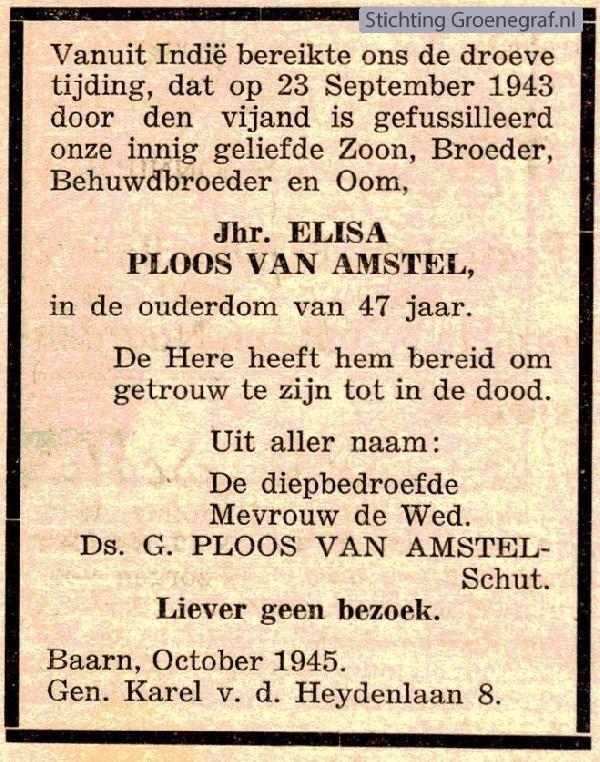 Overlijdensscan Elisa  Ploos van Amstel