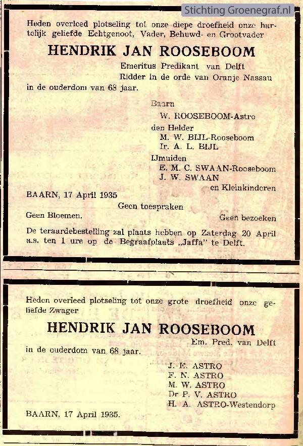 Overlijdensscan Hendrik Jan  Rooseboom