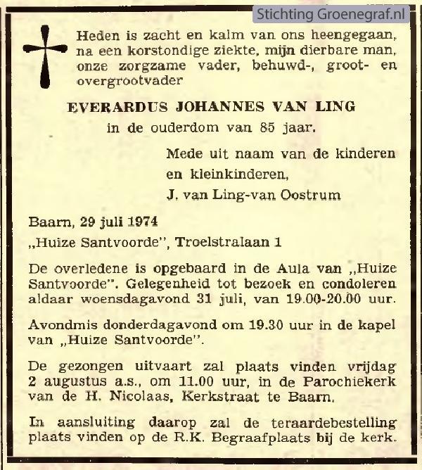 Overlijdensscan Everardus Johannes van Ling