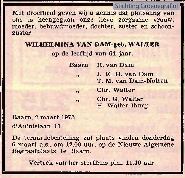 Overlijdensscan Wilhelmina  Walter