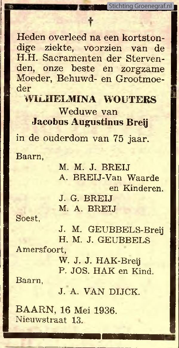 Overlijdensscan Wilhelmina  Wouters