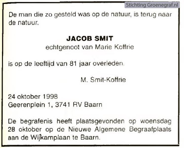 Overlijdensscan Jacob  Smit