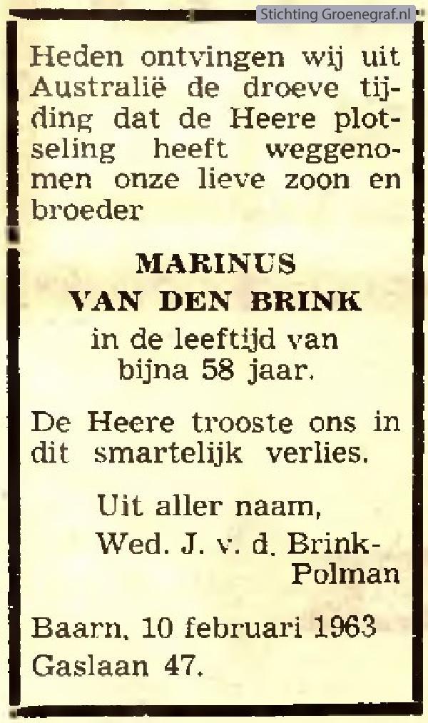 Overlijdensscan Marinus van den Brink