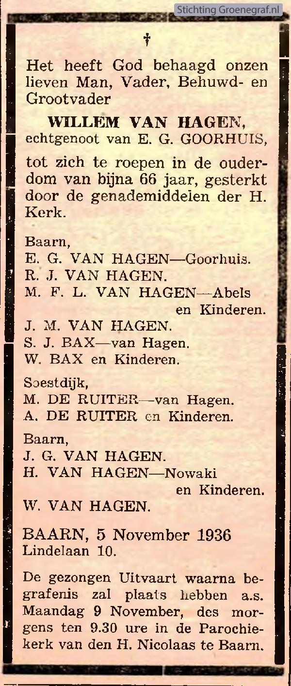 Overlijdensscan Wilhelmus van Hagen