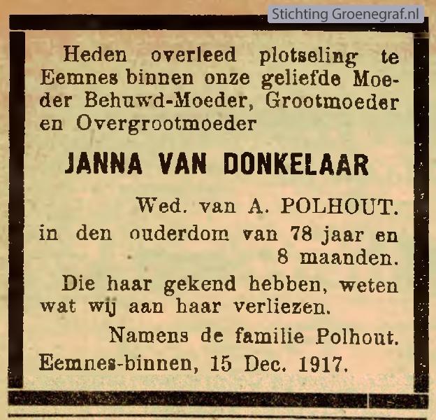 Overlijdensscan Janna van Donkelaar