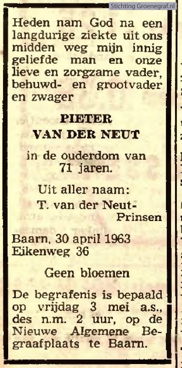 Overlijdensscan Pieter van der Neut