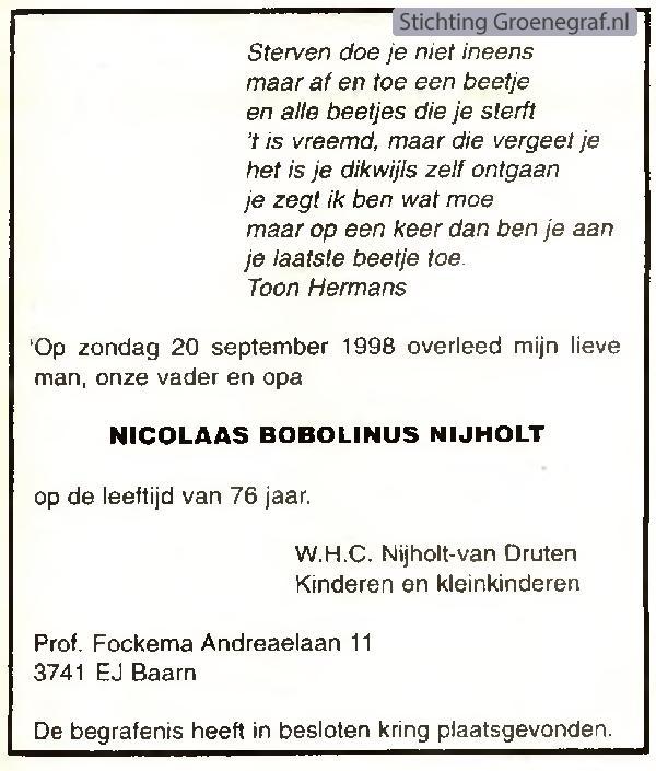 Overlijdensscan Nicolaas Bobolinus  Nijholt