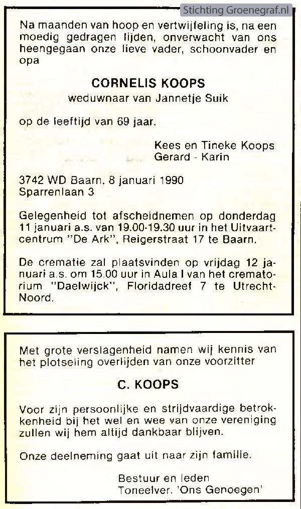 Overlijdensscan Cornelis  Koops