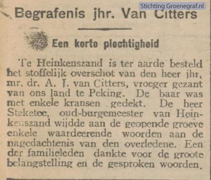 Overlijdensscan Adolph Jacobus van Citters