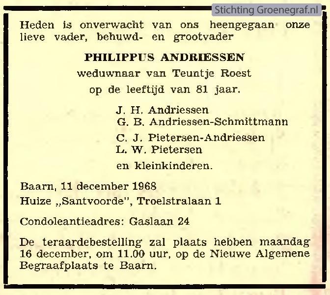 Overlijdensscan Philippus  Andriessen