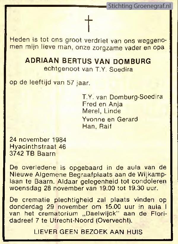 Overlijdensscan Adriaan Bertus van Domburg