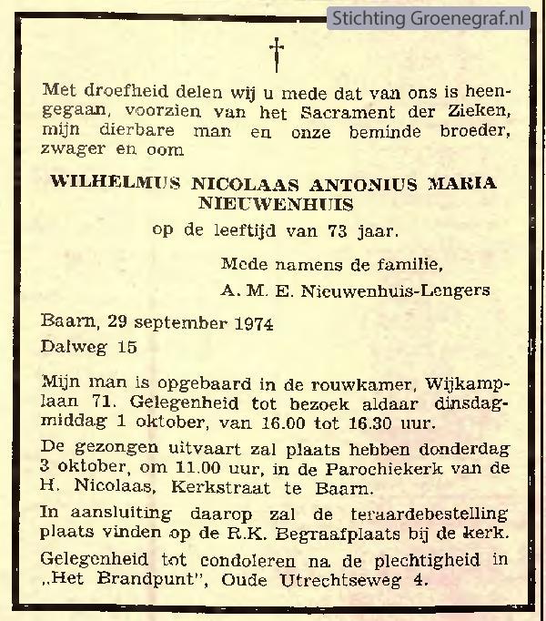 Overlijdensscan Wilhelmus Nicolaas Antonius Maria   Nieuwenhuis