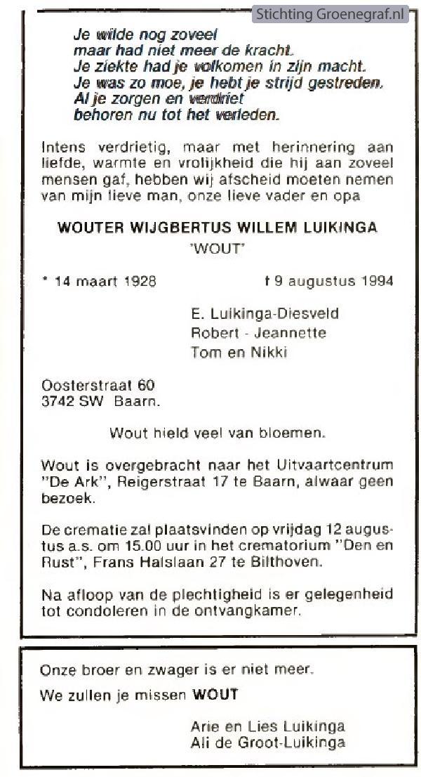 Overlijdensscan Wouter Wijgbertus Willem  Luikinga
