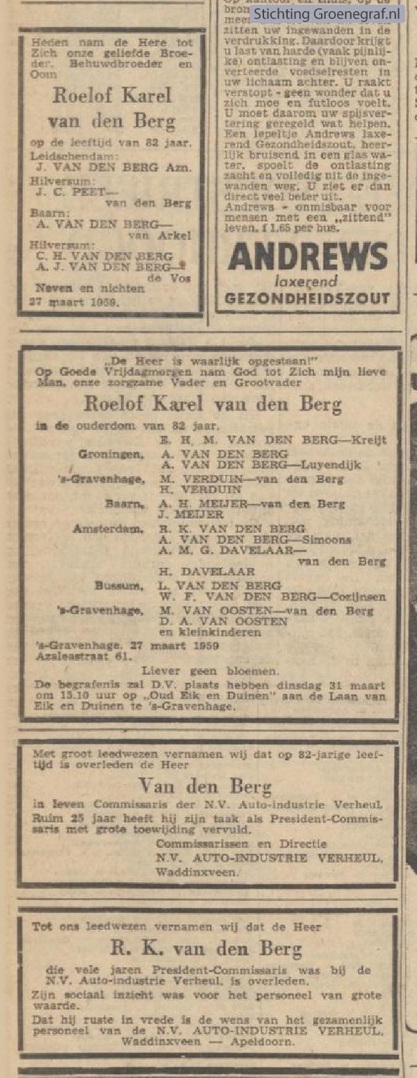 Overlijdensscan Roelof Karel van den Berg