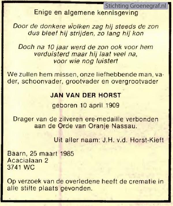 Overlijdensscan Jan van der Horst