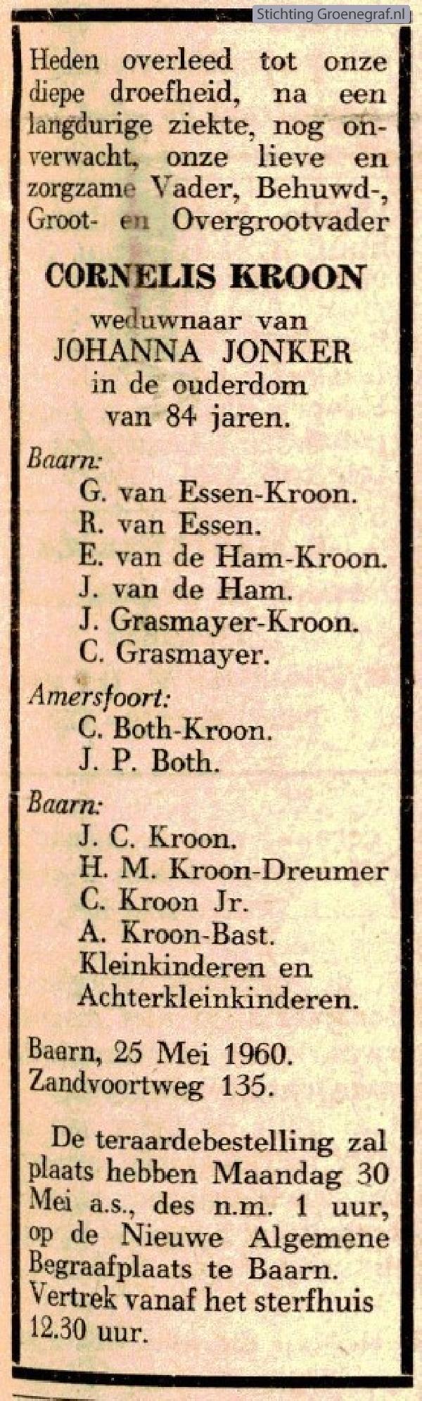 Overlijdensscan Cornelis  Kroon