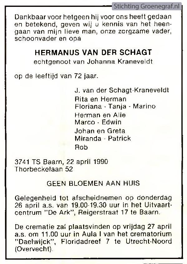 Overlijdensscan Hermanus van der  Schagt