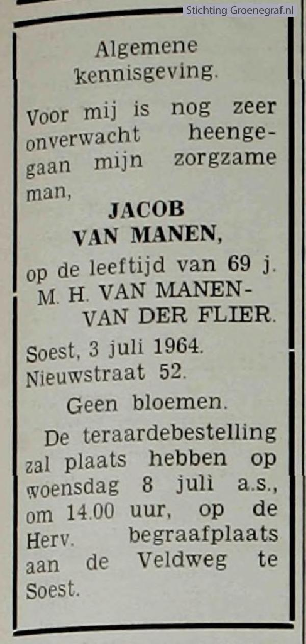 Overlijdensscan Jacob  van Manen
