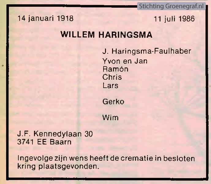 Overlijdensscan Willem  Haringsma