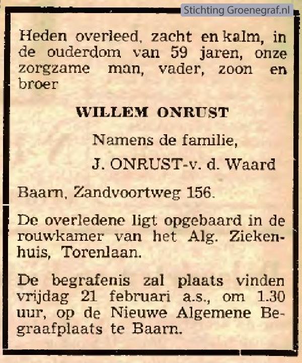 Overlijdensscan Willem  Onrust