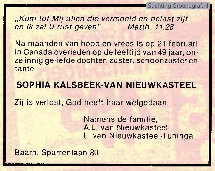 Overlijdensscan Sophia van Nieuwkasteel