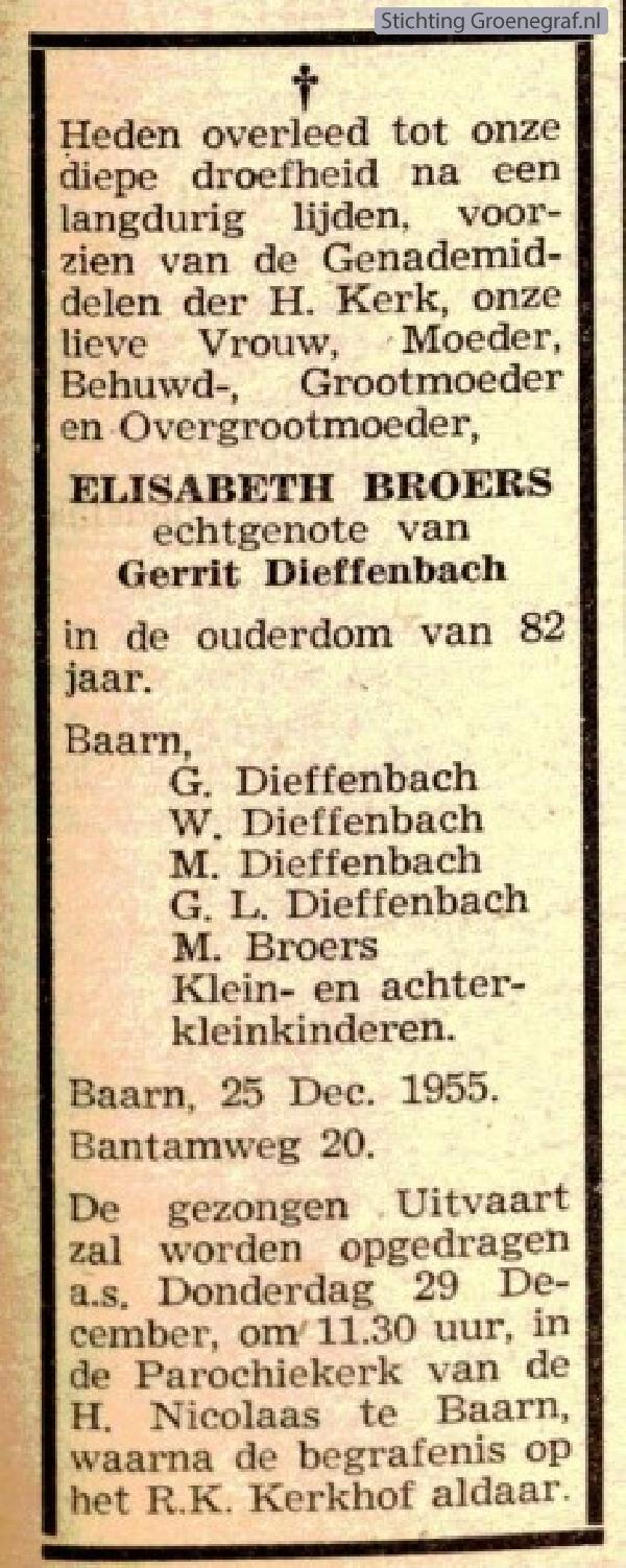 Overlijdensscan Elisabeth  Broers