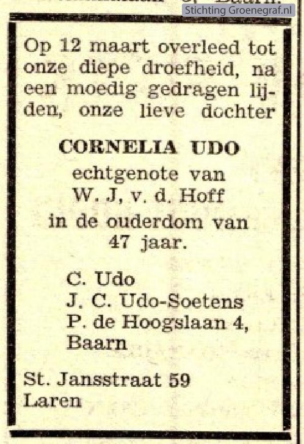 Overlijdensscan Cornelia  Udo