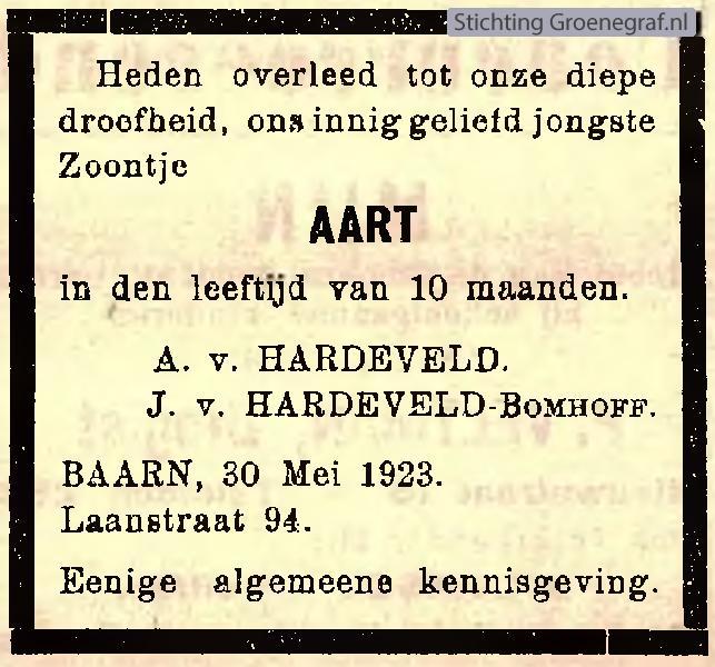 Overlijdensscan Aart van Hardeveld