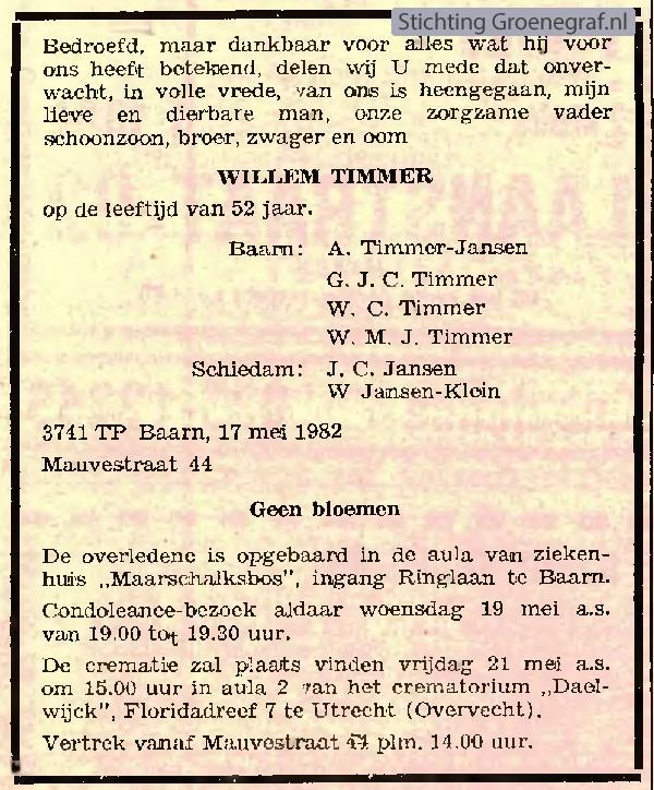 Overlijdensscan Willem  Timmer