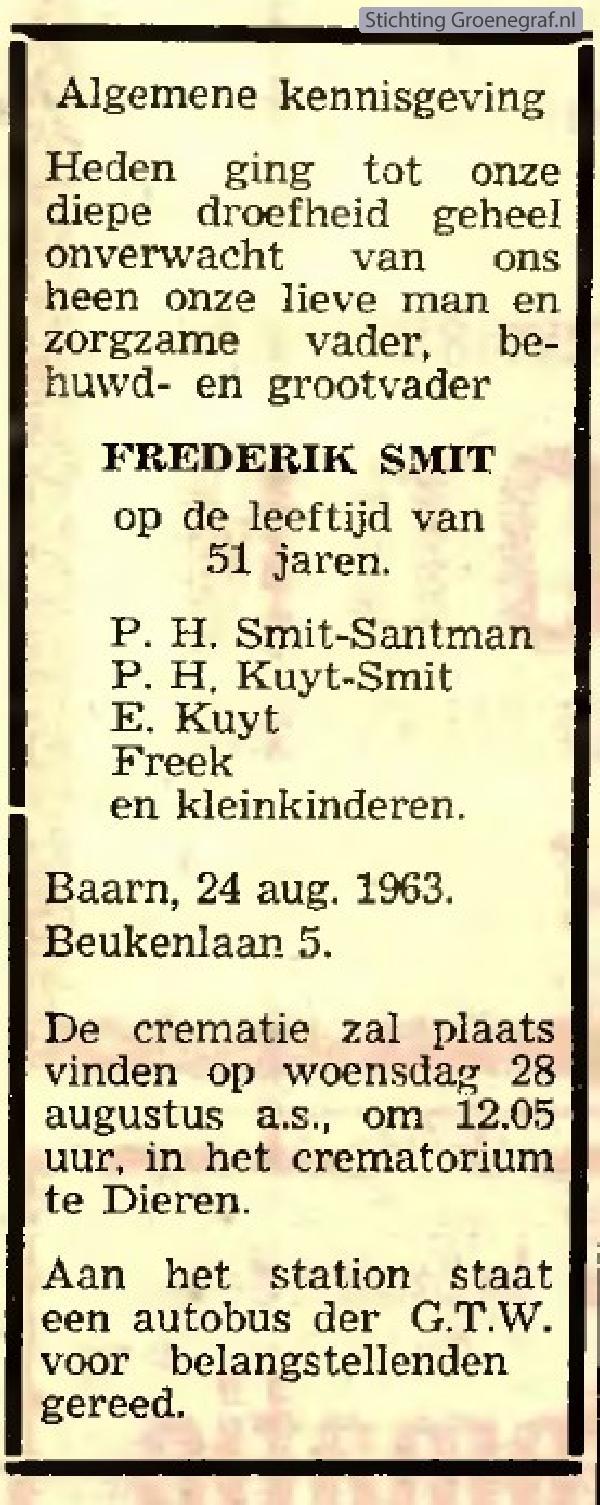 Overlijdensscan Frederik  Smit
